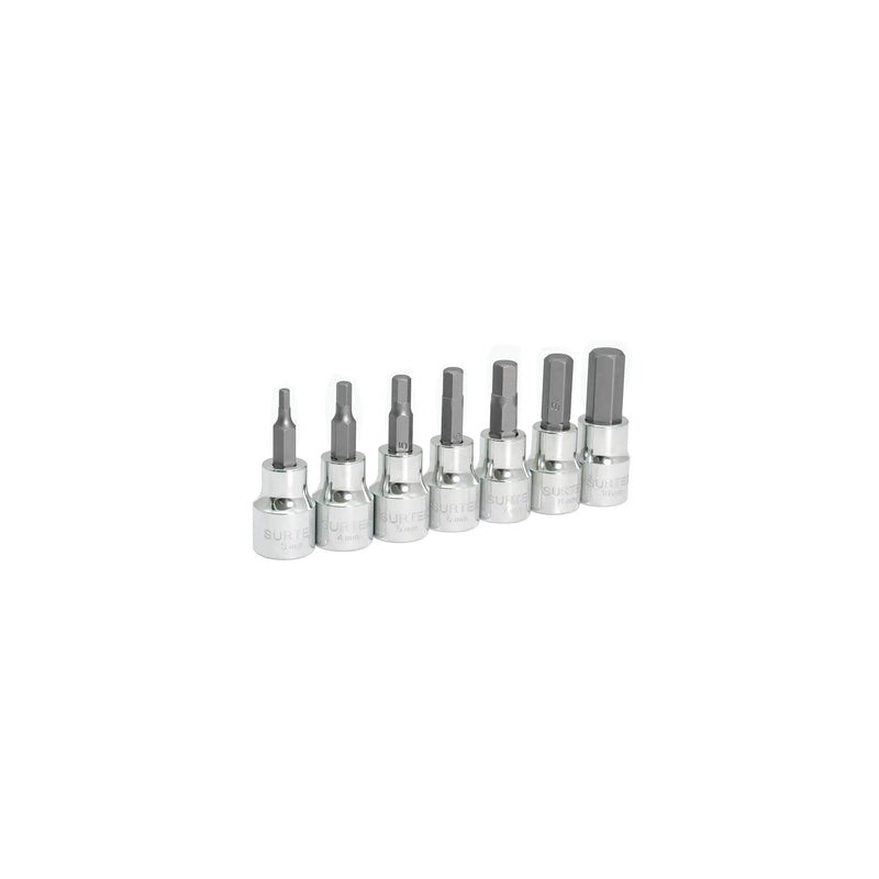 Juego de dados con punta hexagonal cuadro de 3/8", 6 puntas, métricos, 7 piezas Surtek