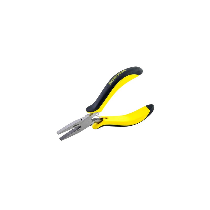 Mini pinza para electrónica con mango bimaterial de 4-3/4" punta plana Surtek