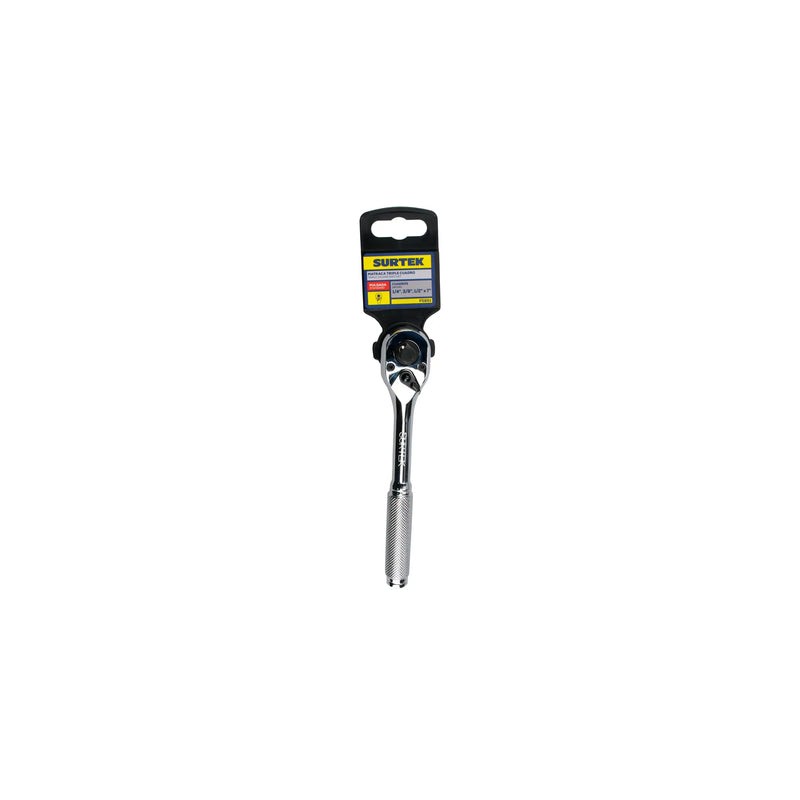 Matraca triple para dados cuadro de 1/4", 3/8", y 1/2", cabeza tipo pera, mango moleteado Surtek
