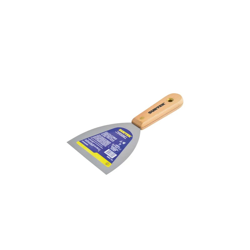 Espátula flexible de acero de alto carbón con mango de madera 3" Surtek