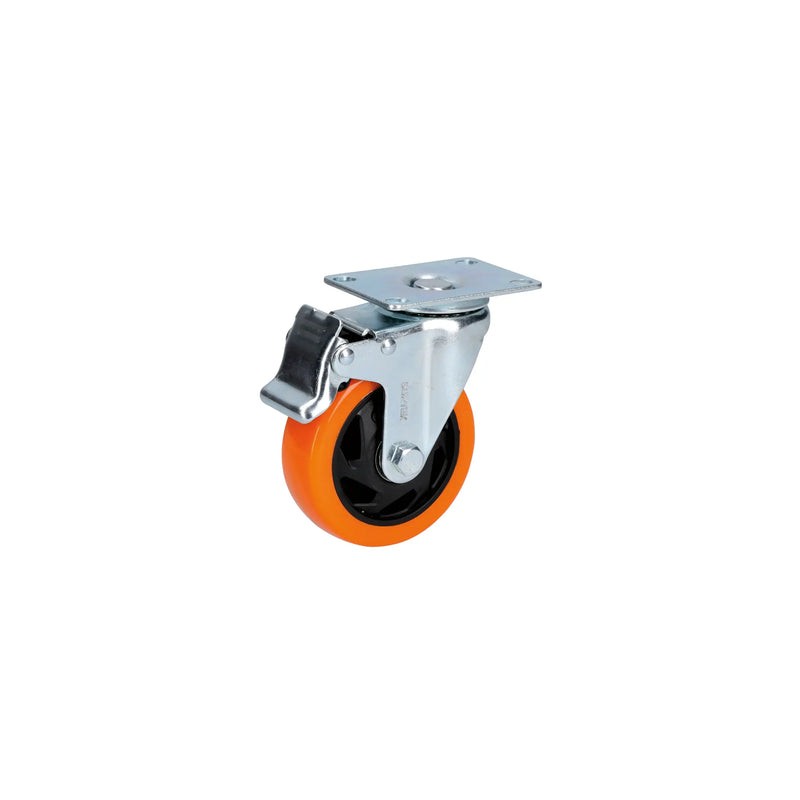 Rodaja de PVC naranja giratoria con freno 4" Surtek