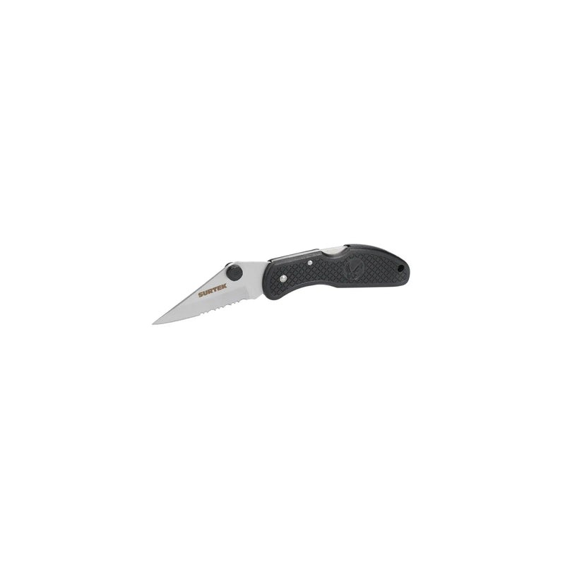 Navaja abatible de acero inoxidable con mango de plástico hoja dentada de 2-3/4" Surtek