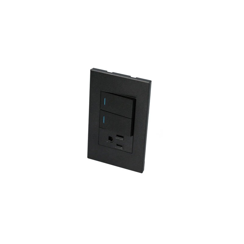 Placa 2 Interruptor 1 contacto 1/3, línea Premium, color negro Surtek
