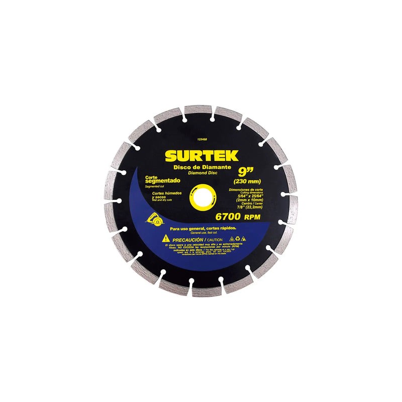 Disco de diamante segmentado, 9" Surtek