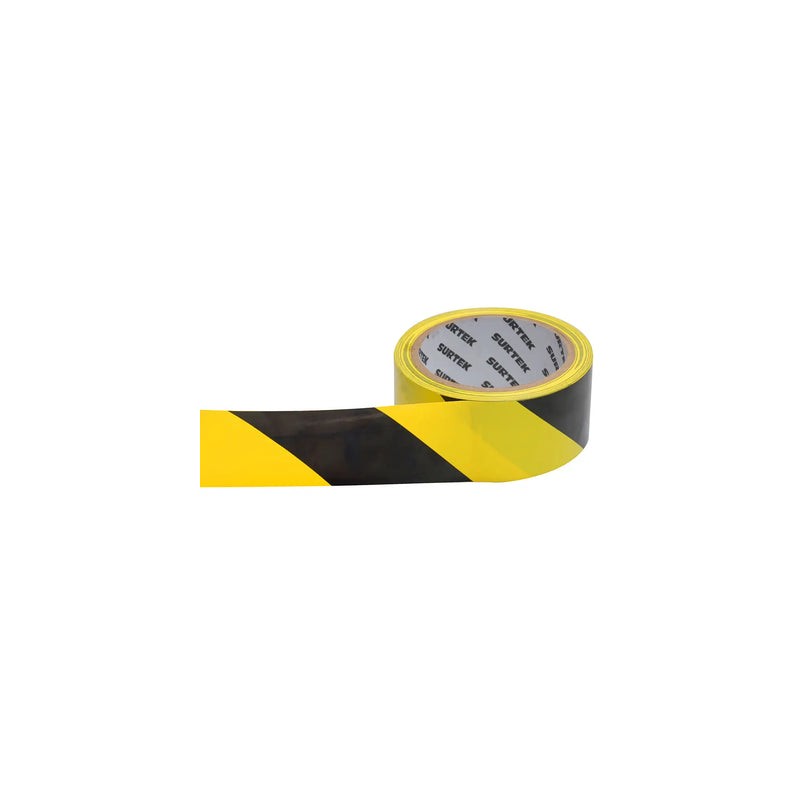 Cinta de señalización de adhesivo acrílico ancho 2" de 18 m, color negro/amarillo Surtek