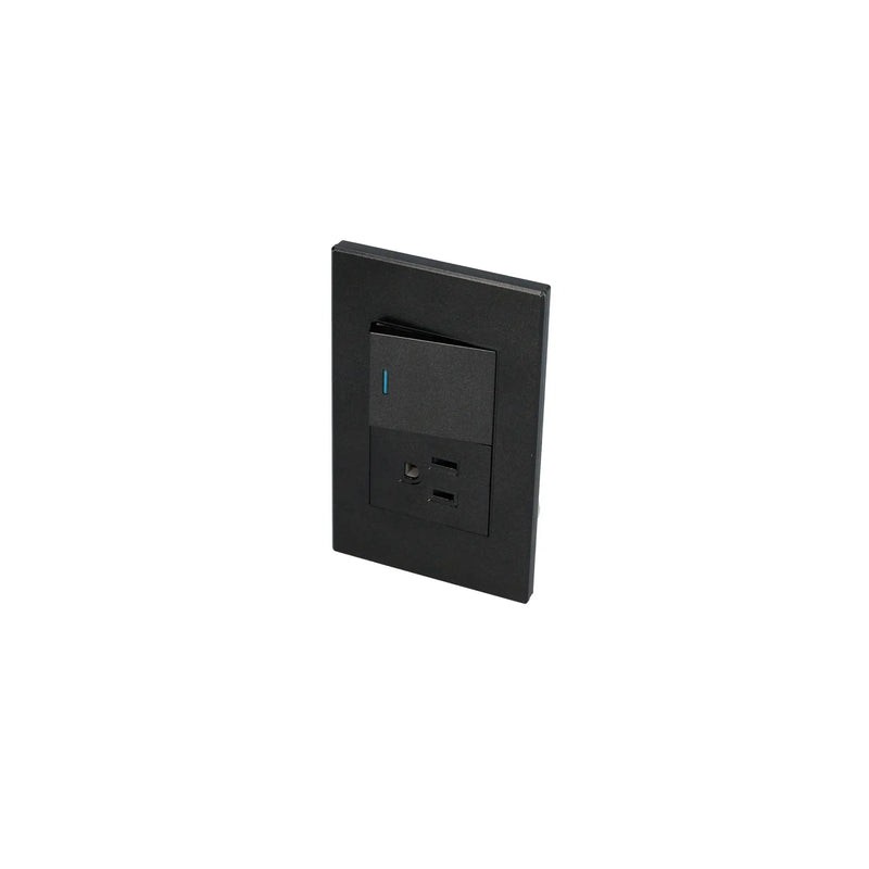 Placa 1 Interruptor 1 contacto 1/2, línea Premium, color negro Surtek